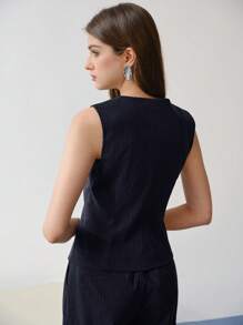 MOTF STUDIO STRIPED PRINT BUTTON UP WAISTCOAT - Navy Blue - View 3