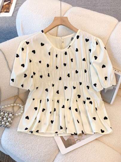 Franclia Women's Fashionable Elegant Heart Print Cute Shirt