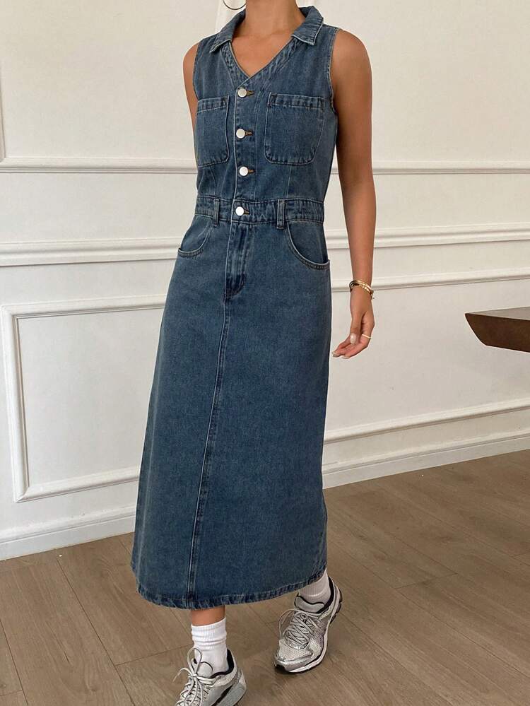 Women's Sleeveless Casual Denim Dress, Summer Sundress Maxi Dress