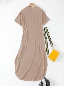 EMERY ROSE Women's Summer Sunflower Printed T-Shirt Style Dress Maxi Women Outfit - Khaki - View 2