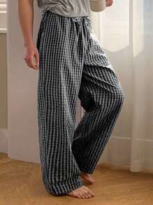 DAZY Wiosenne męskie spodnie wypoczynkowe z tkaniny w kratę, idealne na jesienną piżamę