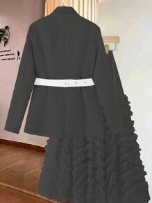 SHEIN Unity 女士休闲派对优雅系带西装外套，带蝴蝶结装饰 - 黑色 - 查看 2