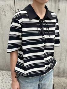 FRIFUL Camiseta holgada de mujer con cuello polo a rayas, manga corta y bloques de color