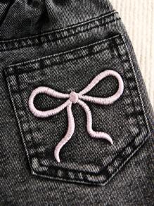 Falda pantalón vaquera casual y holgada con varios colores lavados, diseño bordado de moño, versátil, sencilla y de moda para uso diario para niña joven