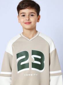 SUMWON Youth Varsity Numbers Pullover Sweatshirt Sporty Casual Colorblock Long Sleeve Athletic Top Retro School Spirit Everyday Wear Comfortable Spring Fall - Multicolor - View 3