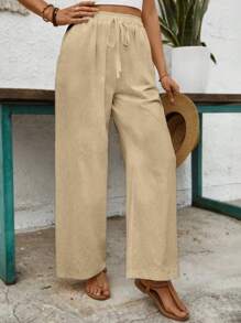 EMERY ROSE Pantaloni casual da vacanza, a gamba dritta, con linea morbida e colore unito
