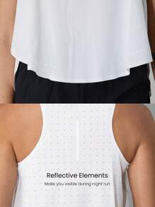 GLOWMODE Siap untuk Berlari, Cepat Kering, Leher Tinggi, Tanpa Lengan, Panel Samping Melengkung, Reflektif, Tank Top Aktif untuk Lari, Latihan, Gym, Olahraga, Pakaian Aktif - Putih - View 6