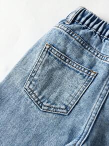 Young Girl Casual Basic Comfy Fashion Loose Straight Sweet Full Butterfly Print Washed Denim Jeans - Medium Wash - View 8