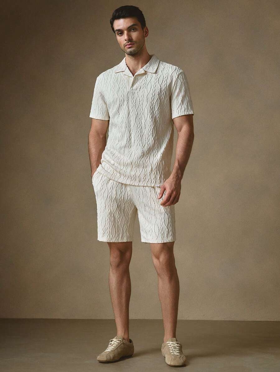 Manfinity VCAY 2pcs Men's Slim Fit Turndown Collar Short Sleeve Casual Polo Shirt Set, Suitable For Summer