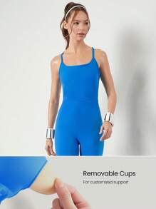 GLOWMODE 24 英寸 Powersculpt™-Air Power Hour 圆领运动健身紧身衣连体衣高强度跑步训练健身房日常运动服可拆卸罩杯 - Blue Power - 查看 3