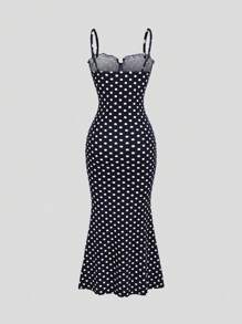 Sweetra Vestido largo con tirantes de espagueti, espalda descubierta y estampado de lunares en blanco y negro, vestimenta casual para primavera y verano