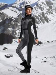 In My Nature 戶外露營登山運動都市通勤高彈性親膚女款連身衣套裝高領一體式滑雪服 - 深灰色 - 查看 7