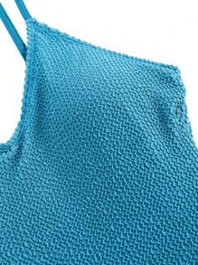 Swim Oasis Plus Size Women Solid Textured One-Piece Swimsuit & Leopard Print Cover Up Skirt, Simple Daily Beach Wear, Summer Vacation Outfit - Multicolor - View 4