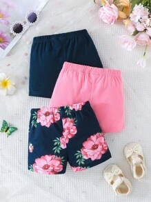 3 件装 女婴花卉印花彩色短裤 - 彩色 - 查看 2