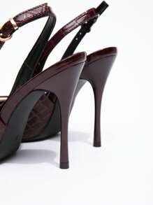 CUCCOO SZL Women's Back Strap Decor Burgundy Bow Accent Lolita High Heel Shoes For Christmas Spring Shoes - Burgundy - View 6