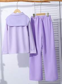 Teen Girl Casual Dolman Sleeve Shirt + Straight Leg Pants Set - Purple - View 2