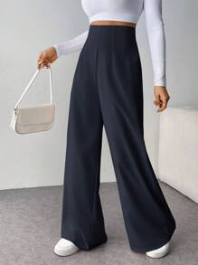 SHEIN Tall CURVE 大码女式简约休闲高腰纹理阔腿裤，适合通勤