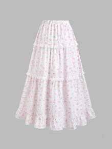 Sweetra 春夏新款休闲百搭甜美森女风松紧腰A字中裙