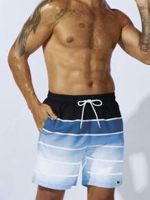 Manfinity Swimmode Men's Drawstring Waist Striped Casual Beach Shorts