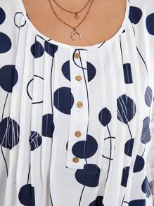 SHEIN CURVE+ Plus Size Women's Summer Polka Dot Printed Round Neck Short Sleeved Shirt - Multicolor - View 5
