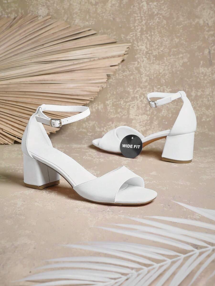 SHUZIA Women's Block Heel Adjustable Ankle Cuff Heeled Sandals Mother's Day Present,Travel Essentials For Summer - White - View 1