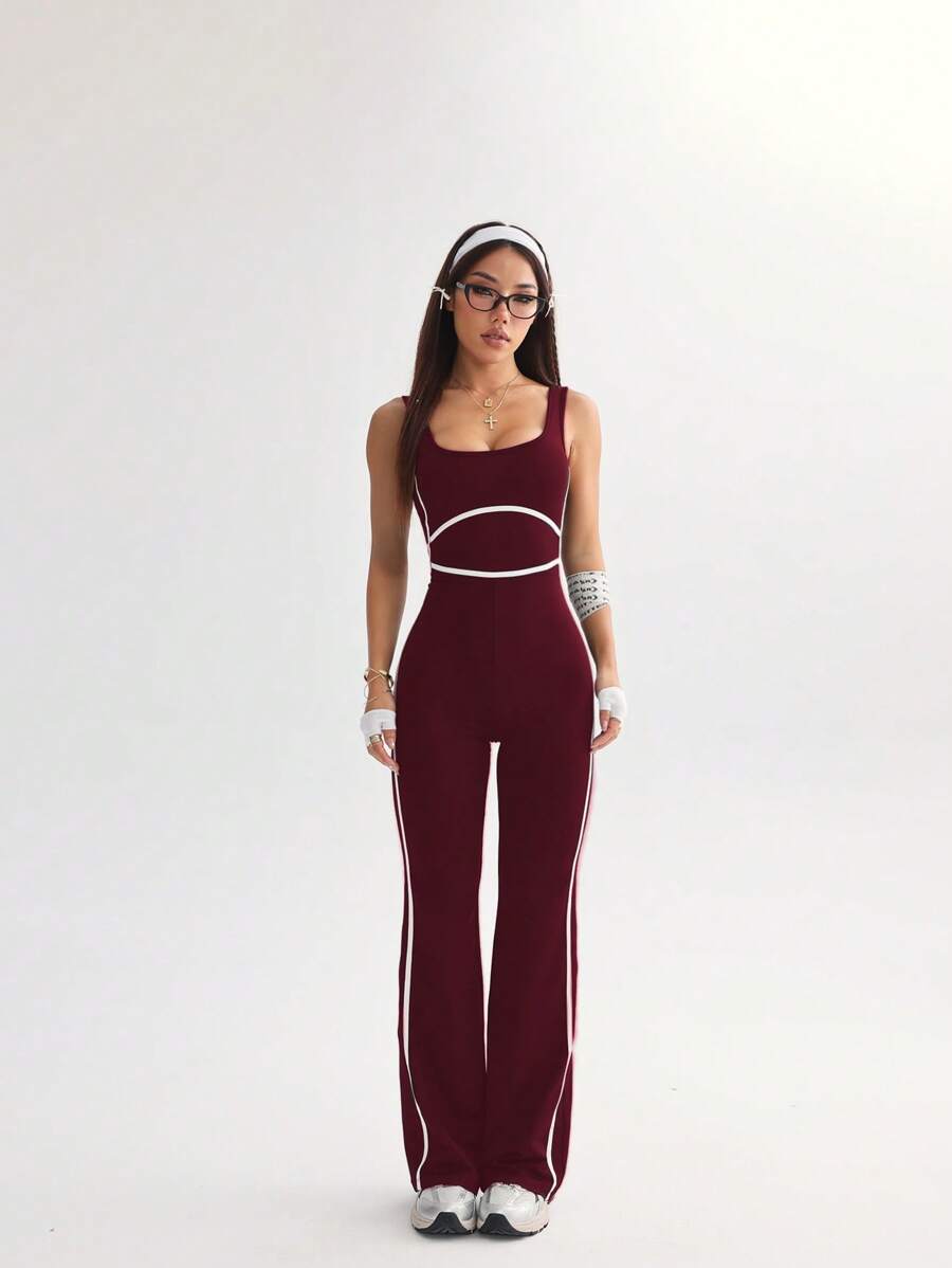 Slayform Sleeveless Contrast Trim Yoga Casual Sports Jumpsuit