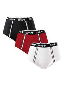 EasyFave 3pcs Women's Comfortable Soft Letter Patchwork Hipster Briefs