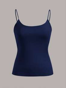 SHEIN EZwear 4pcs/Set Black, Navy Blue, Floral Grey, White Basic Cami Top, Suitable For Spring/Summer - Multicolor - View 10