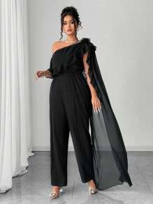 Elenzga Mono de verano elegante para mujer de gasa con hombros abiertos y diseño floral 3D