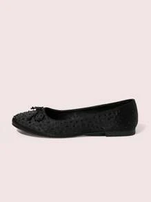 CUCCOO DOLLMOD Women's Casual Versatile Slip-On Flats With Bow Decor - Black - View 6