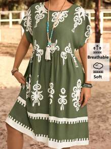 EMERY ROSE Vestido de lino simple y de moda talla grande, adecuado para atuendos de verano, campo y primavera para mujeres, atuendos de verano para mujeres, ropa bohemia para mujeres, ropa occidental para mujeres - Multicolor - Ver 1