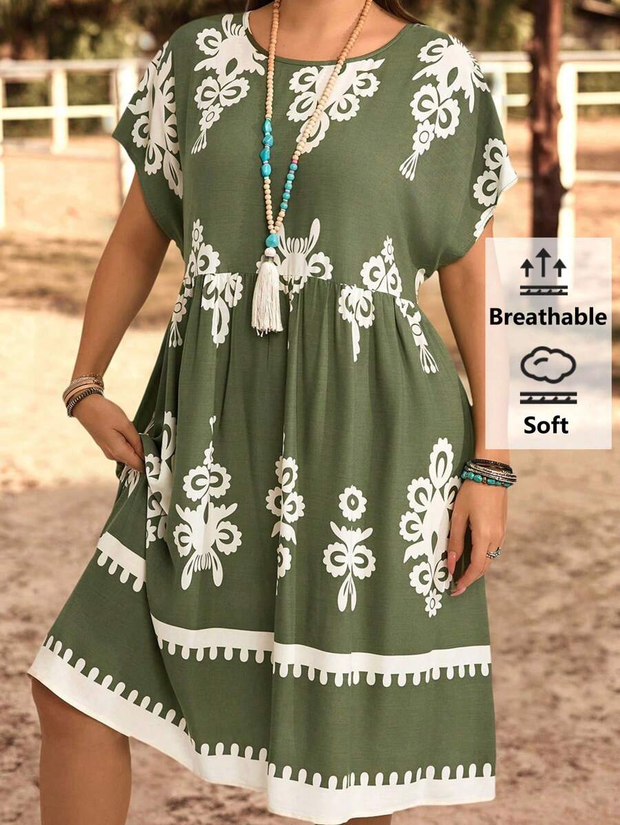 EMERY ROSE Vestido de lino simple y de moda talla grande, adecuado para atuendos de verano, campo y primavera para mujeres, atuendos de verano para mujeres, ropa bohemia para mujeres, ropa occidental para mujeres - Multicolor - Ver 1