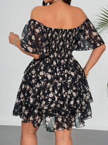 Flirla Vestido de verano de vacaciones con cuello en V con estampado floral, mangas acampanadas con volantes y pliegues - Multicolor - Ver 6