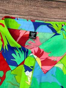 EMERY ROSE Áo sơ mi tay ngắn in hoa vải chiffon cài nút cỡ lớn cho nữ, mặc thường ngày vào mùa xuân/hè, thích hợp mặc hàng ngày và đi nghỉ lễ Mardi Gras - màu xanh lá - Xem 3