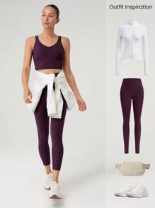 GLOWMODE FeatherFit™ U Back Cropped Active Tank Top Low Impact Yoga Daily Fall Winter - Cherry Cola - View 6