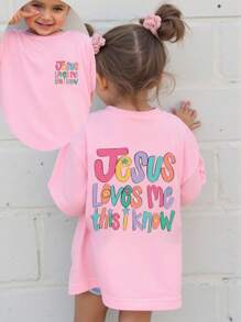 SHEIN 年轻女孩口号印花圆领短袖宽松休闲 T 恤