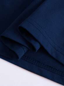 INAWLY 时尚百搭豹纹樱桃印花海军蓝圆领短袖女式上衣 - 藏蓝色 - 查看 3