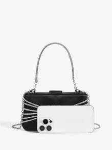 SHEIN Belle Fashion Elegant Rhinestone Decor Twist Knot Handle Handbag - Black - View 5