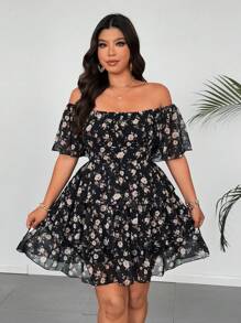 Flirla Vestido de verano de vacaciones con cuello en V con estampado floral, mangas acampanadas con volantes y pliegues - Multicolor - Ver 4