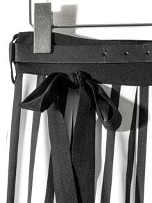 Franclia Fashionable Commuter Striped Decorative Waist Belt A-Line Skirt Fall Cloth For Women - Black and White - View 4