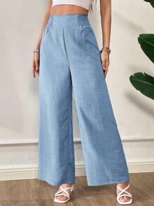 SHEIN Essnce 夏季度假休闲松紧腰阔腿裤