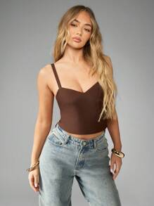 MISSGUIDED Top canottiera essenziale estiva e primaverile, con scollo a V, senza maniche, slim fit, elastico, lunghezza corta, semplice base da stratificare