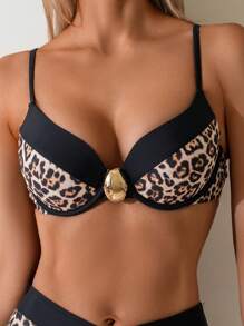 SHEIN Beach Summer Woman Outfits Two Pieces Set, Cheetah Print Color Block Push Up Underwire High Waist Bikini Set, Swimwear Swim Suit For Holiday Vacation - Multicolor - View 8