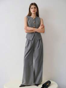 MOTF STUDIO FOLD PLEATED SLANT POCKET PANTS - Grey - View 5