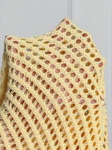 Breezaya Women Hollow Out Spaghetti Strap V-Neck Ruffle Hem Sweater Dress - Yellow - View 7