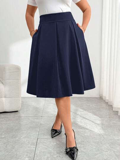 Auralis Plus Size Solid Color Minimalist Stylish Skirt, Suitable For Summer Spring