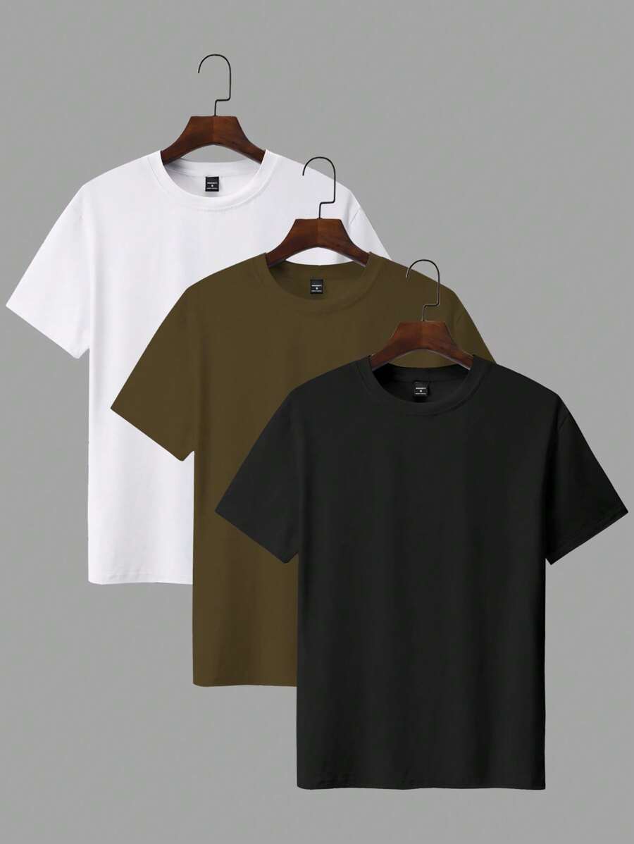 3 piezas Camisetas de manga corta cuello redondo para hombre, verano