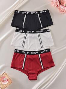 EasyFave 3pcs Women's Comfortable Soft Letter Patchwork Hipster Briefs