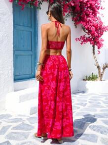 Vivid Eden Vestido Longo Floral com Cintura Vazada e Sem Mangas para Verão, para Férias