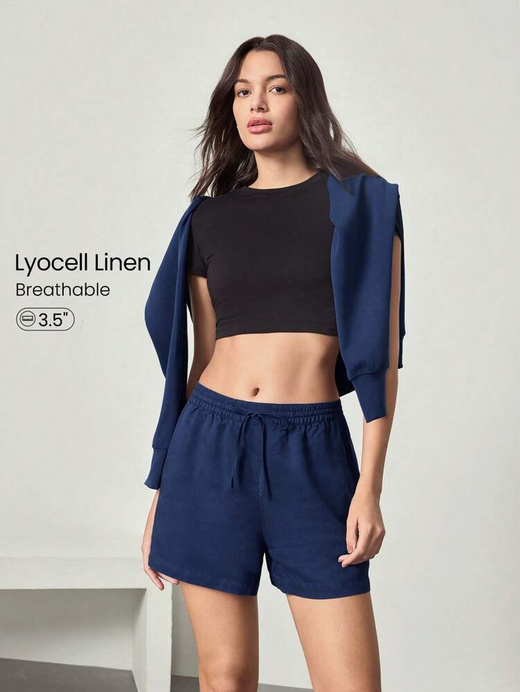 3.5'' Linen-Blend Easy Breezy Adjustable Drawstring Waist Side Back Pocket Shorts Daily Casual Lounge
